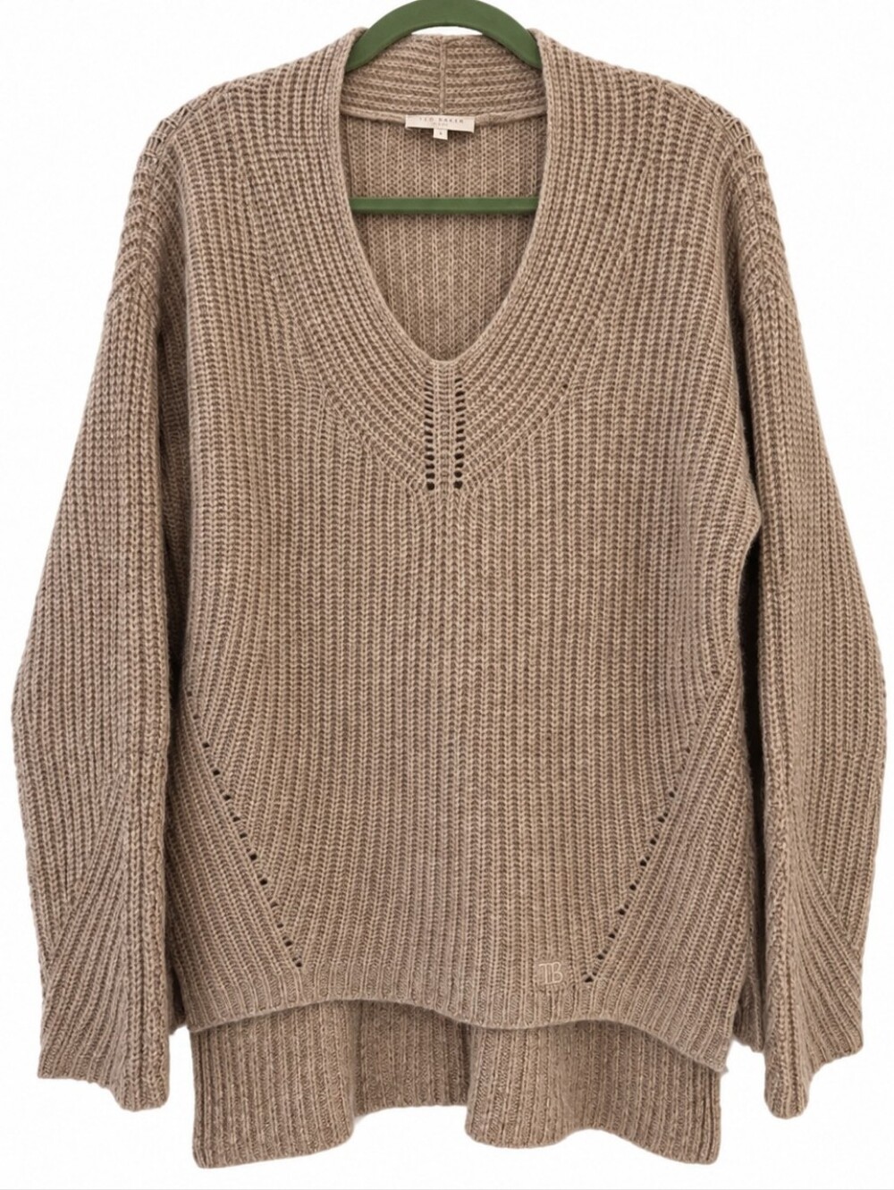Ted Baker Rieliaa Alpaca Wool Blend Oversized V Neck Sweater Size 3 M